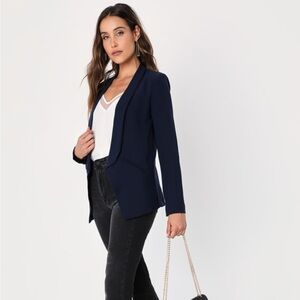 Lulu’s Miss Punctuality Navy Blue Lightweight Blazer